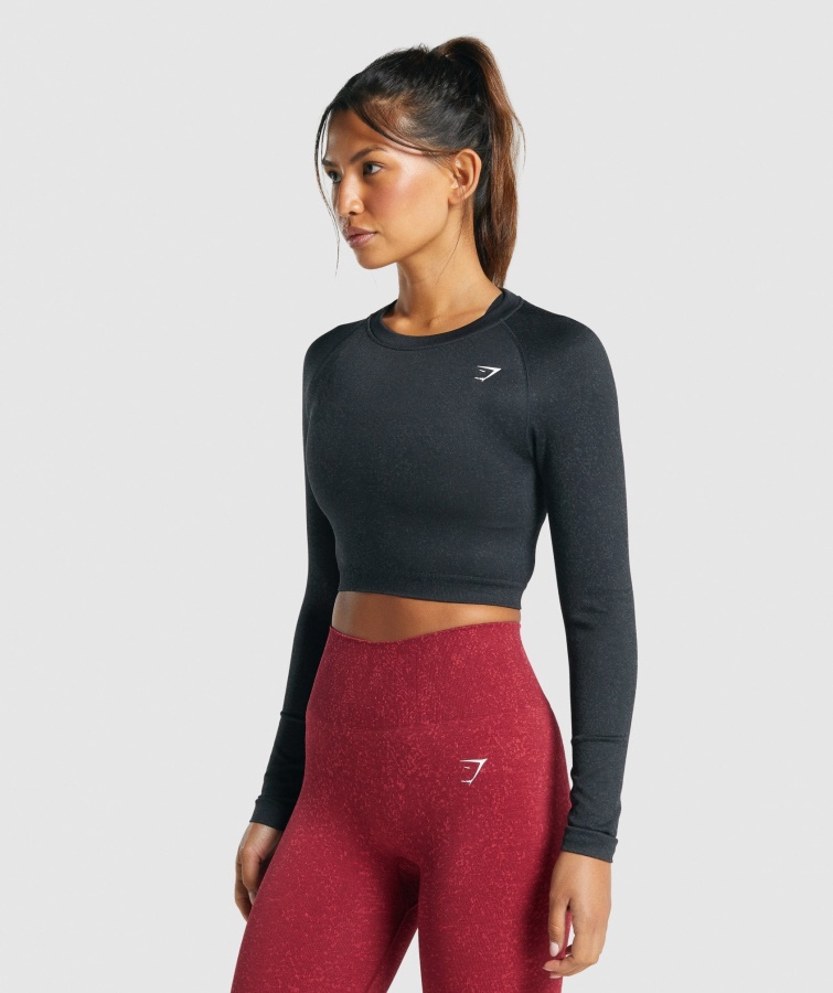 Adapt Fleck Nahtloses Langärmliges Crop-Top Mineral-black Gymshark