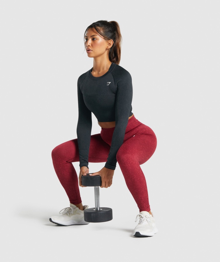 Adapt Fleck Nahtloses Langärmliges Crop-Top Mineral-black Gymshark