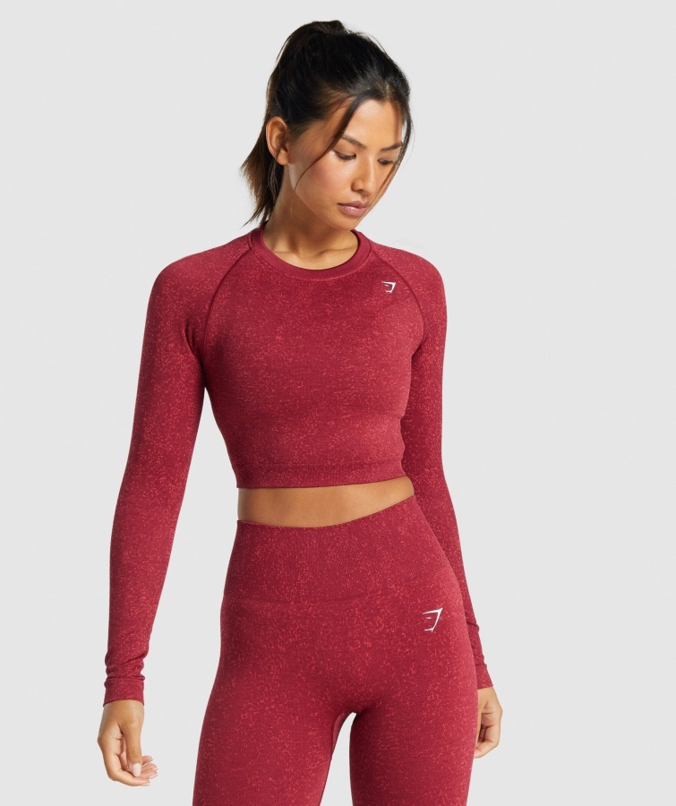 Adapt Fleck Nahtloses Langarm-Crop-Top Mineral-Burgunder Gymshark