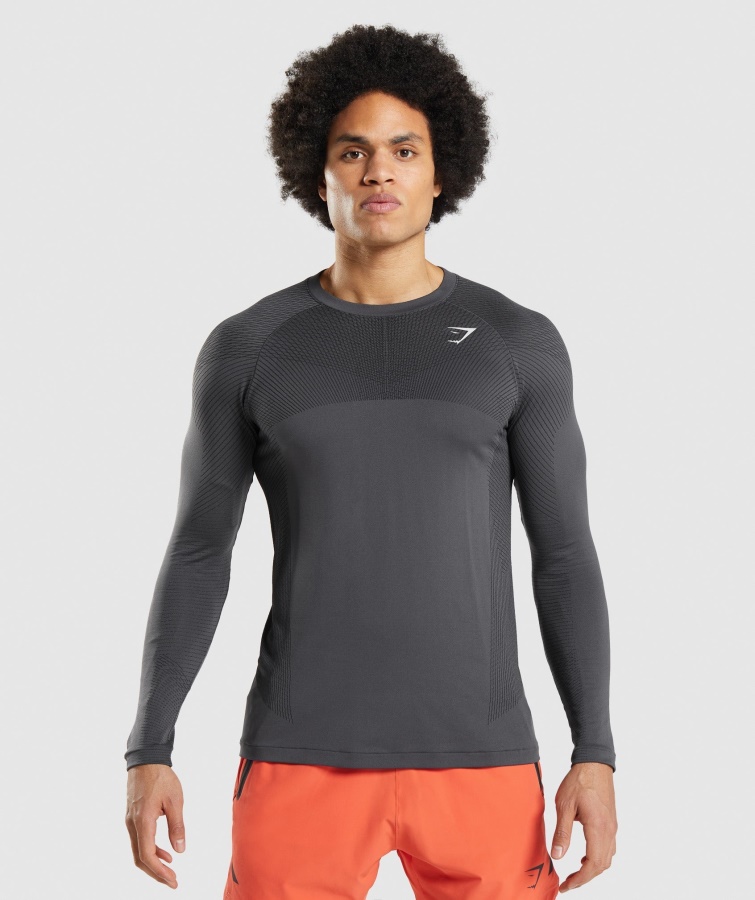 Apex Seamless Langarm T-Shirt Onyxgrau-schwarz Gymshark