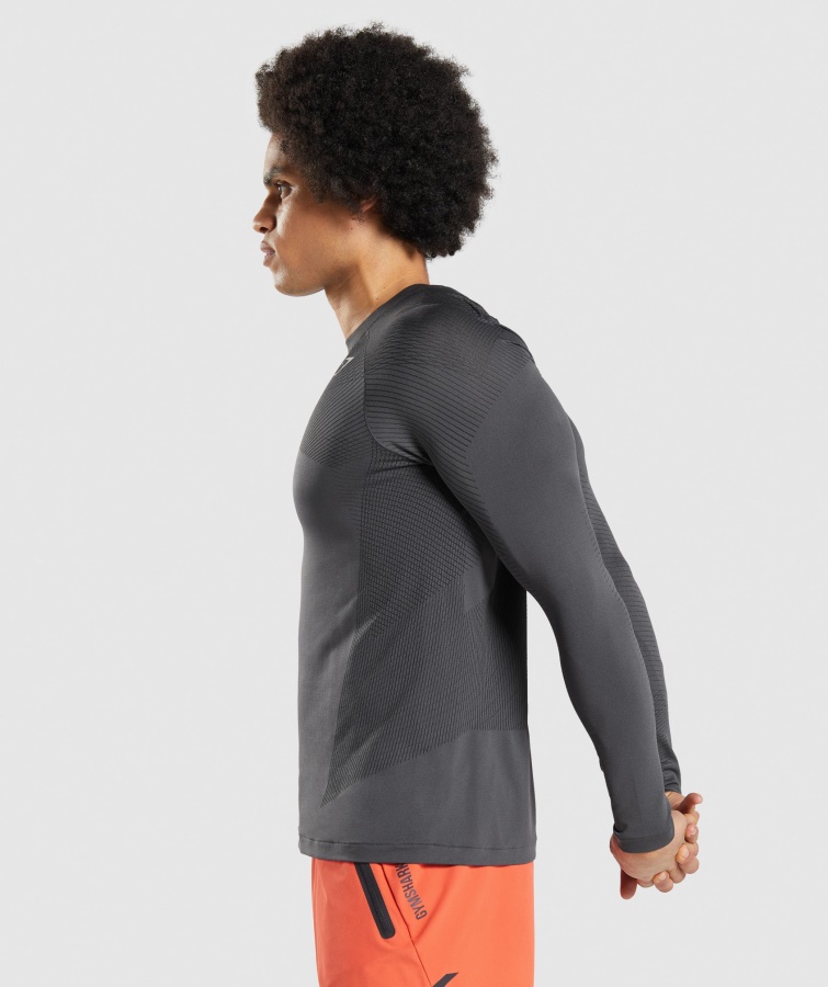 Apex Seamless Langarm T-Shirt Onyxgrau-schwarz Gymshark