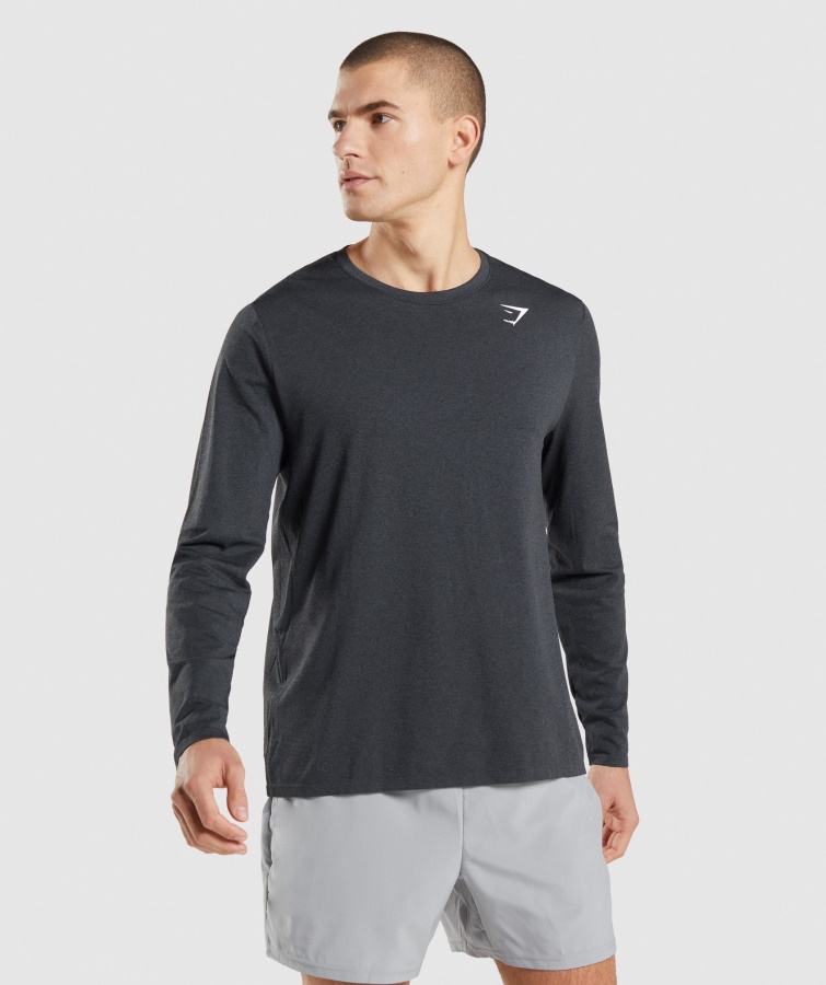 Arrival Nahtloses Langarm T-shirt Schwarz Meliert Gymshark