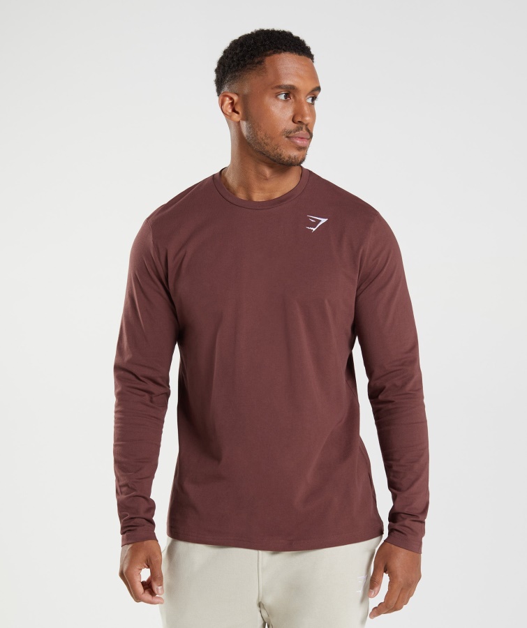 Crest Langarm T-shirt Kirschbraun Gymshark
