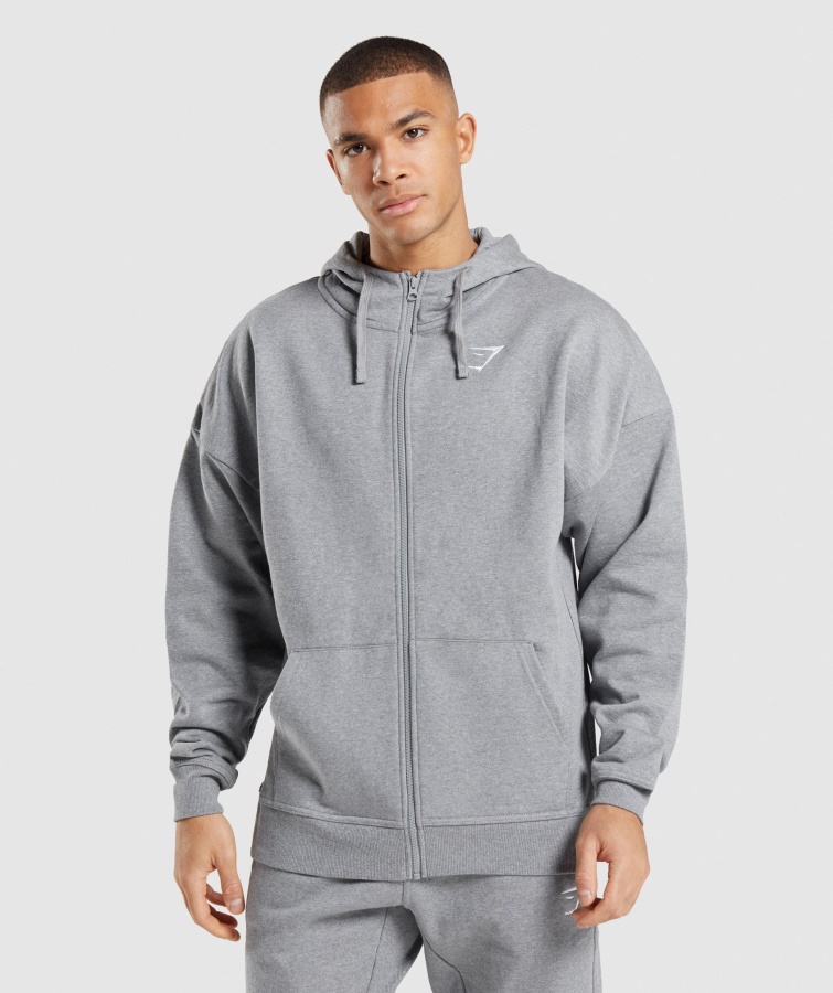 Essential Oversized-Hoodie Mit Reißverschluss Anthrazit Meliert Gymshark