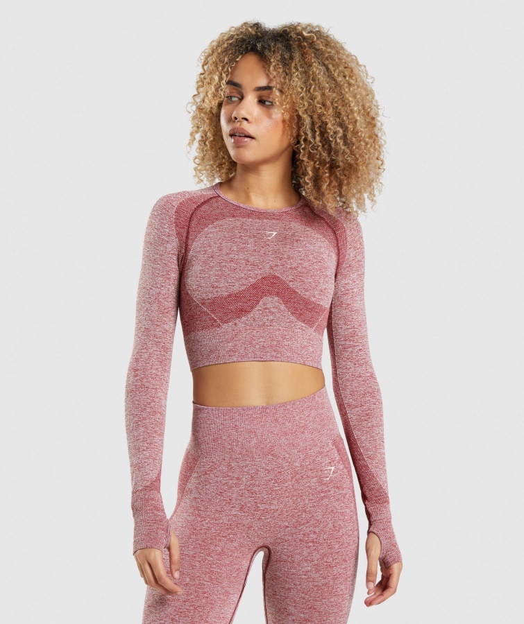Flex Sports Langarm Bauchfreies Top Bordeaux Meliert Gymshark