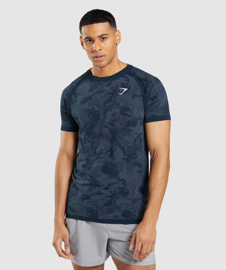 Geo Nahtloses T-shirt Navy-nebelblau Gymshark
