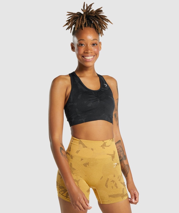 Gymshark Adapt Camo Nahtloser Sport-BH Mit Racerback Savanna-Black