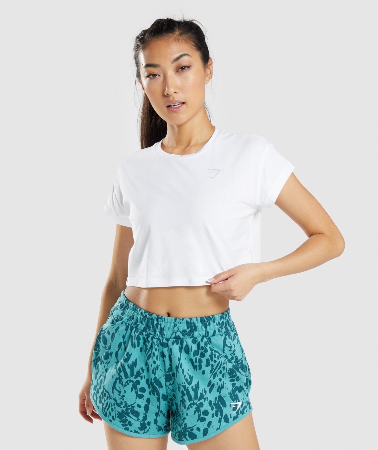Gymshark Crop T-Shirt Mit Tiergrafik, Weiß