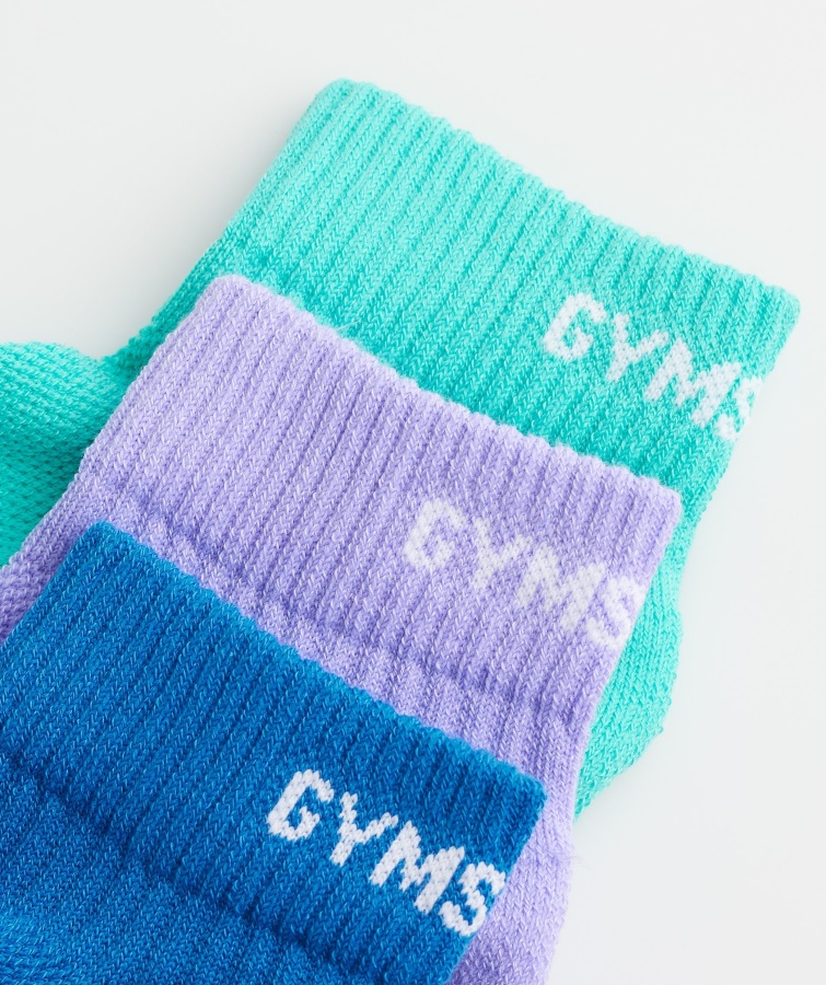 Gymshark Aqua Blue-Digital Violet-Meridian Blue Jacquard Viertelsocken 3er-Pckg
