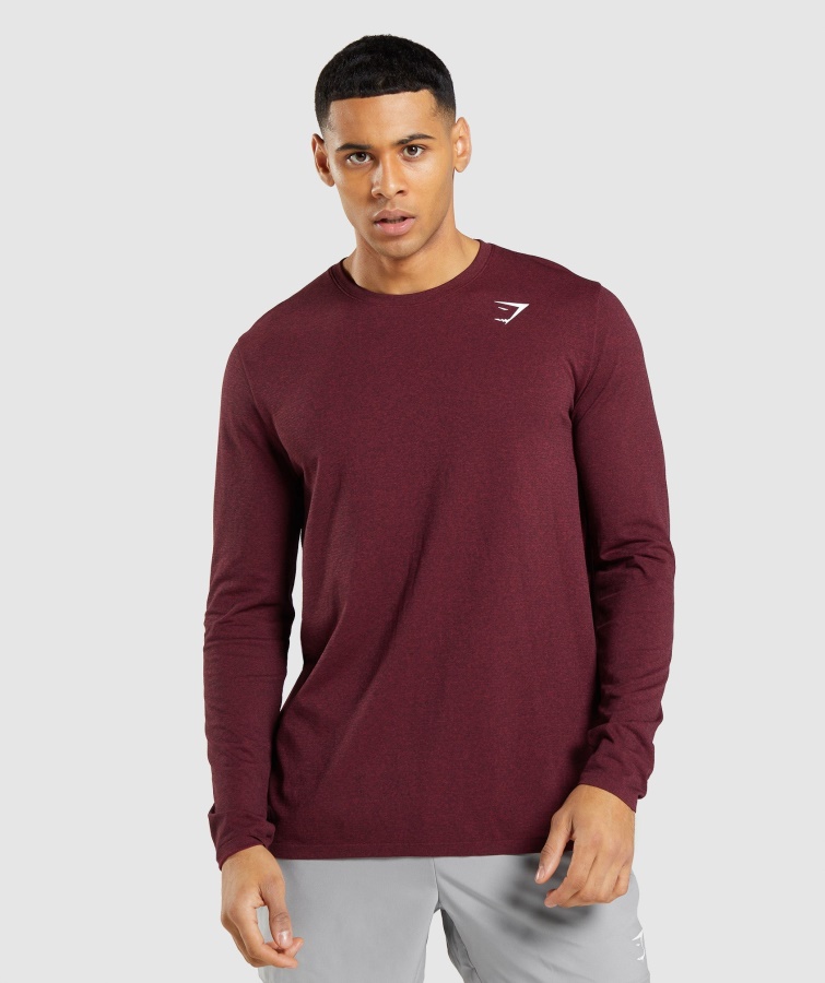 Gymshark Arrival Nahtloses Langarm T-shirt Bordeauxrot Meliert