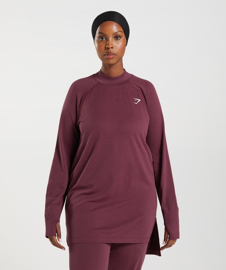 Gymshark Baked Maroon Merl Vital Nahtloses Oberteil Mit Langer Linie