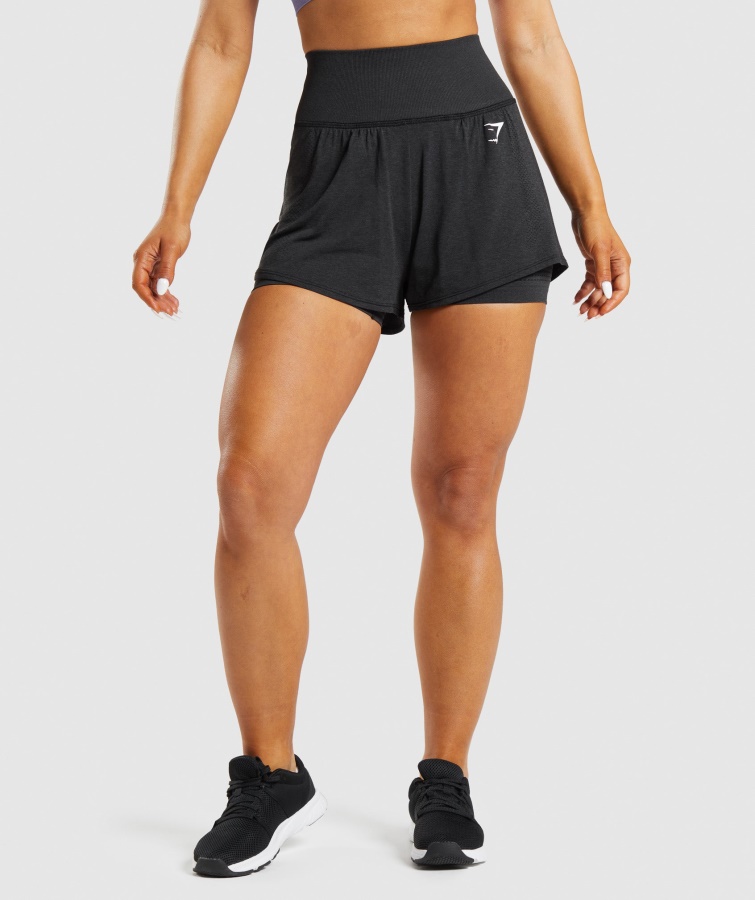 Gymshark Black Marl Vital Seamless 2.0 2-in-1 Shorts