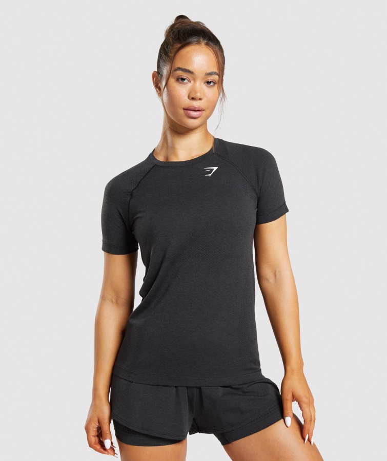 Gymshark Schwarz Meliertes Vitales Nahtloses 2.0 Leichtes T-Shirt