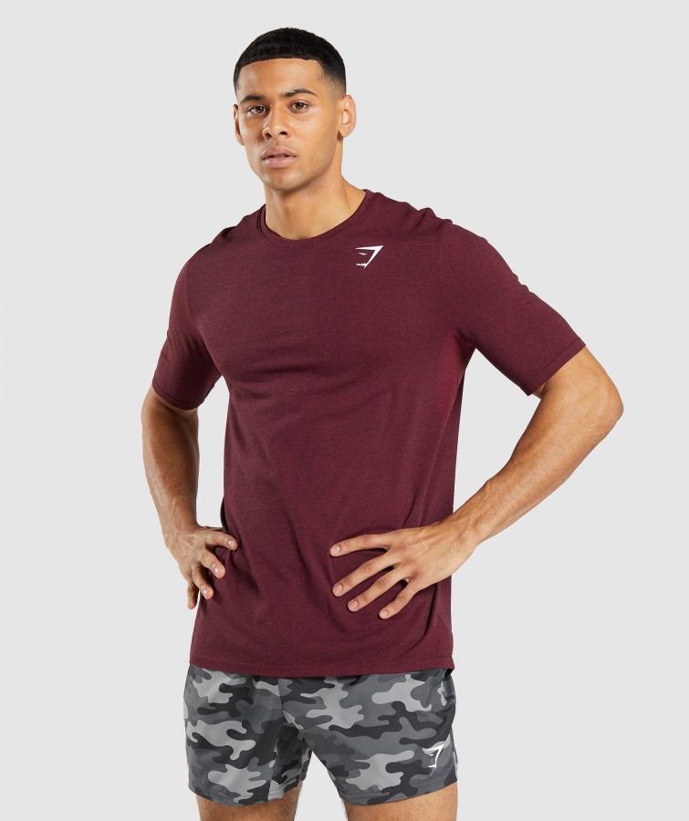 Gymshark Bordeauxrot Meliert Ankunft Nahtloses Kurzarm-T-Shirt