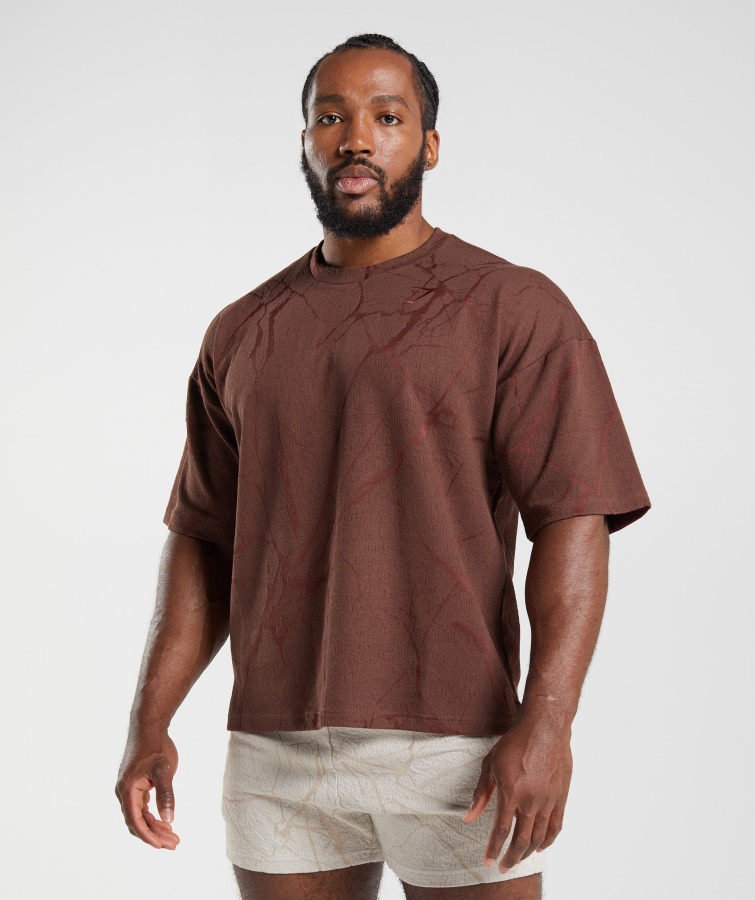 Gymshark Kirschbrauner Power-Kurzarm-Crew-Print