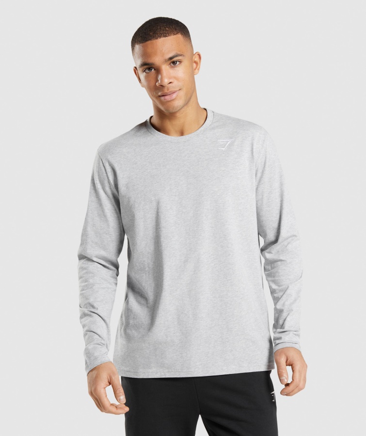 Gymshark Crest Langarm T-shirt Hellgrau Meliert