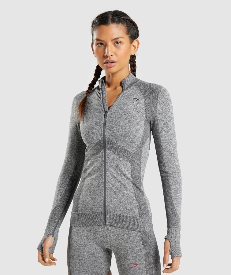 Gymshark Flex Zip Through Jacke Anthrazit Meliert