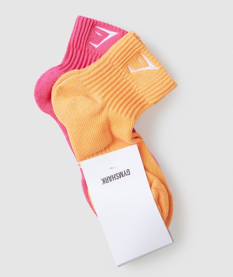 Gymshark Hibiscus Pink-Apricot Orange Sharkhead Bestickte Viertelsocken 2er-Pckg