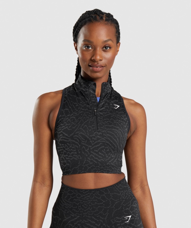 Gymshark Hybrid-black Adapt Animal Nahtloser Bauchfreier 1-2 Reißverschluss
