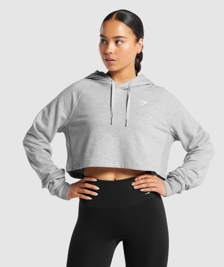 Gymshark Hellgrau Melierter Kurz Geschnittener Trainings-Hoodie