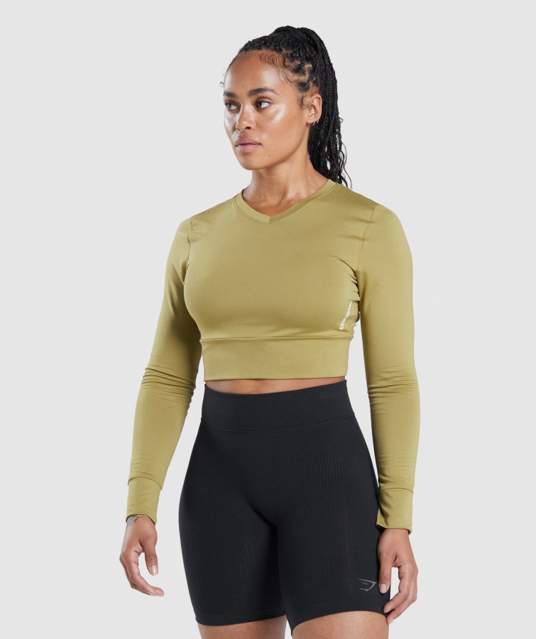 Gymshark Pause Crop Top Mit Offenem Rücken Und Langen Ärmeln In Greifengrün