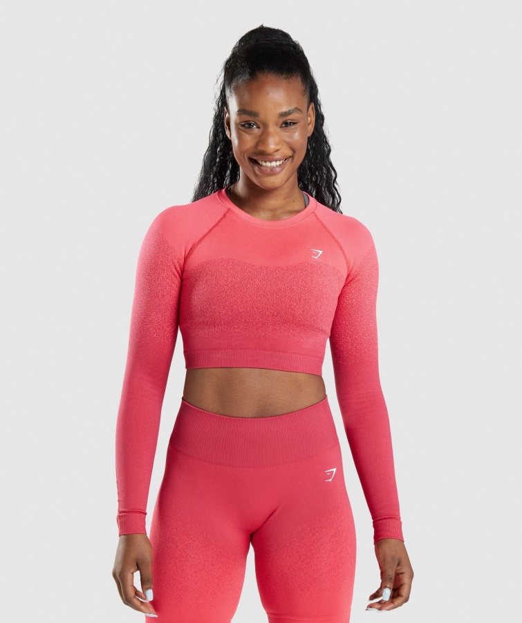 Gymshark Rosa-rotes Adapt Ombre Nahtloses Langärmliges Crop-Top