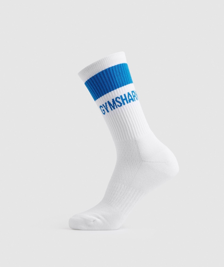 Gymshark Premium Jacquard Single Socken Weiß-meridianblau