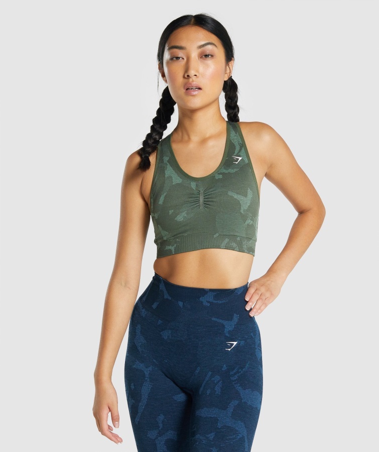 Gymshark Savanna-green Adapt Camo Nahtloser Sport-BH Mit Racerback