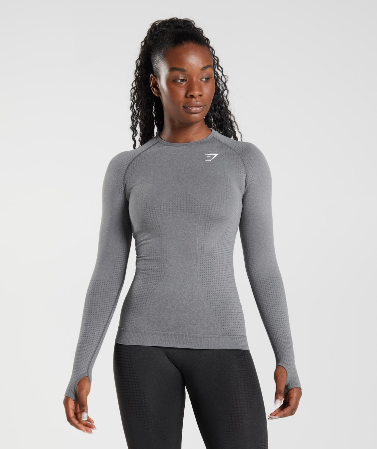 Gymshark Smokey Grey Merl Vital Seamless 2.0 Langarmshirt