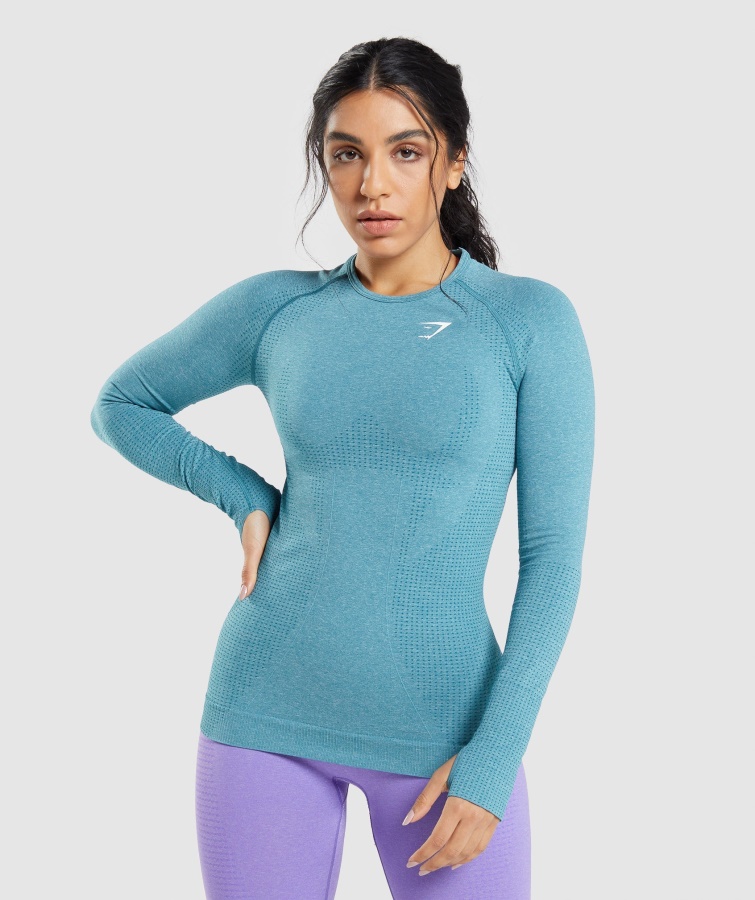 Gymshark Tahoe Teal Marl Vital Nahtloses 2.0 Langarmtop
