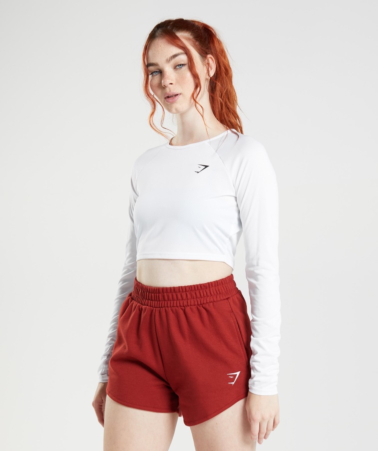 Gymshark Trainings-Crop-Top Mit Langen Ärmeln, Weiß