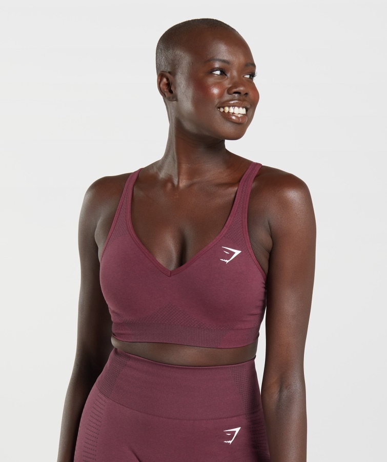 Gymshark Vital Seamless 2.0 Sport-BH Mit V-Ausschnitt Baked Maroon Merl