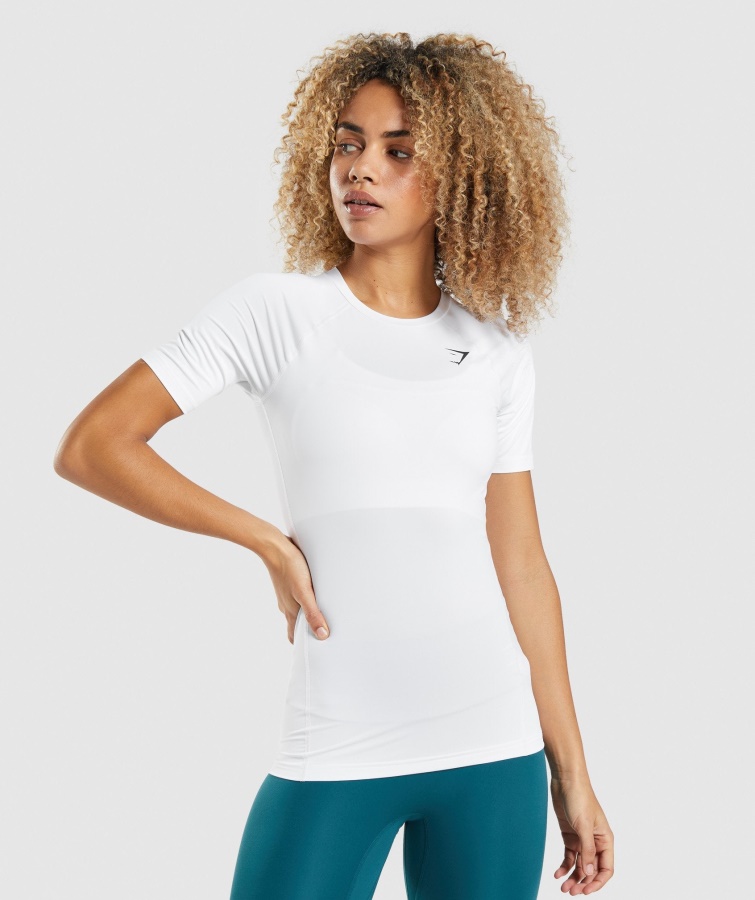 Gymshark Weißes Baselayer-Trainings-T-Shirt