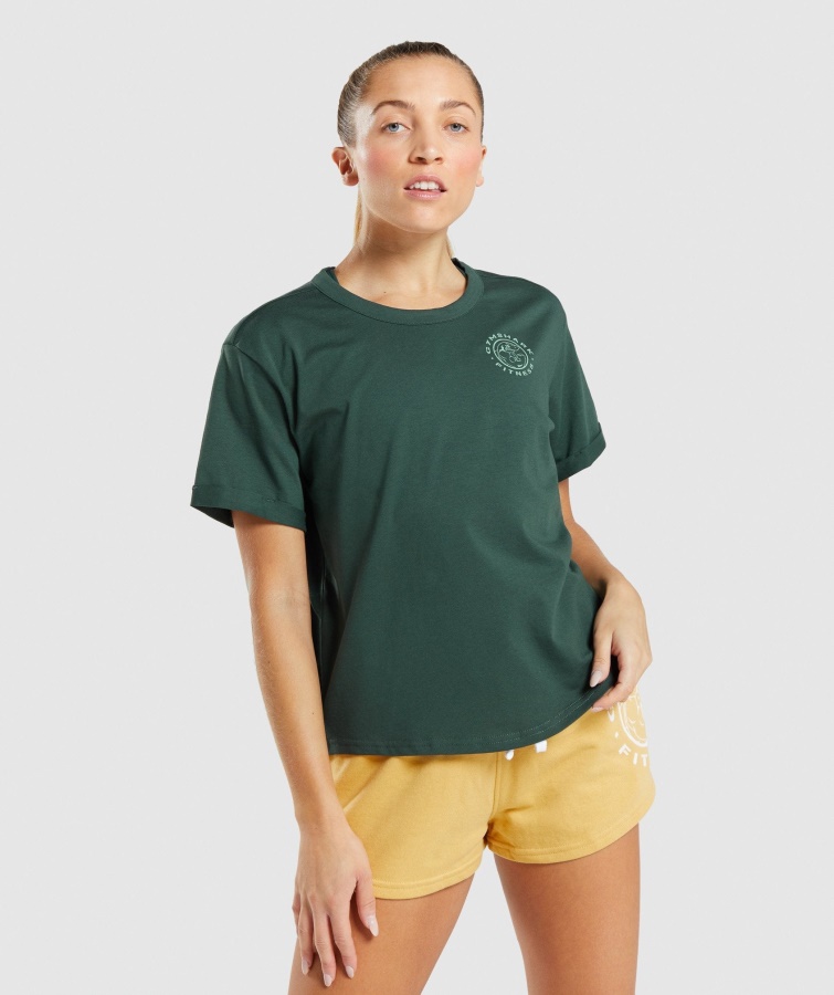 T-Shirt Mit Legacy-Grafik Dunkelgrün Gymshark