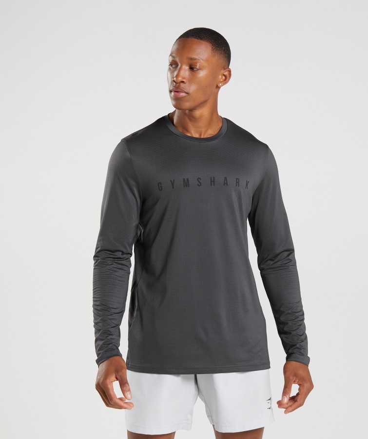 Sport Streifen Langarm T-shirt Onyx Grau Gymshark