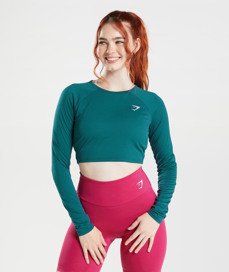 Trainings-Crop-Top Mit Langen Ärmeln Winter Teal Gymshark