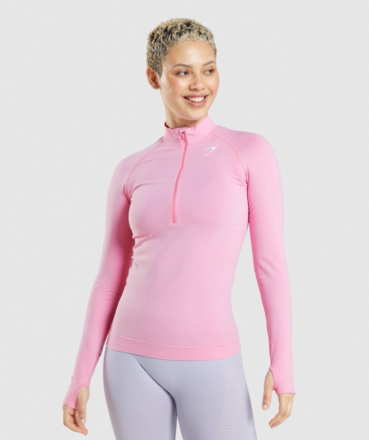 Vital Seamless 2.0 1-2 Zip Pullover Sorbet Pink Marl Gymshark