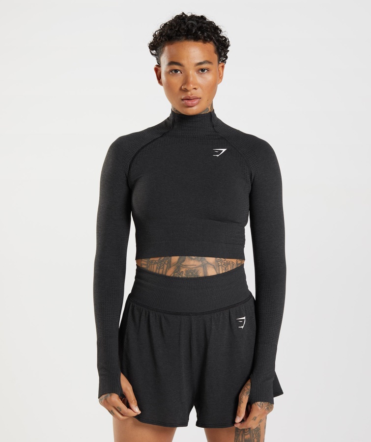 Vital Seamless 2.0 High Neck Midi-Top Schwarz Meliert Gymshark