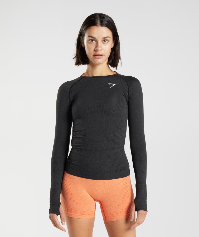 Vital Seamless 2.0 Langarm Top Schwarz Meliert Gymshark
