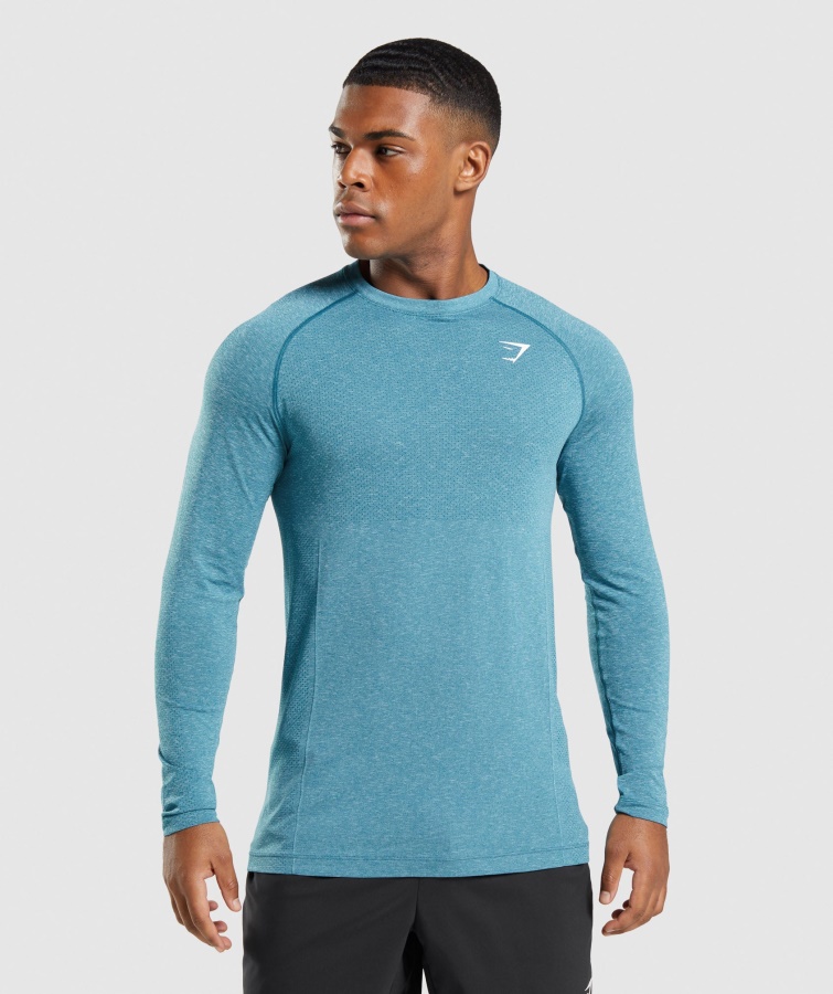 Vital Nahtloses Leichtes Langarm T-shirt Tahoe Teal Marl Gymshark